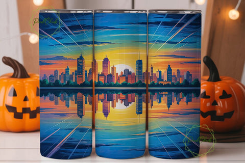 Cityscape Sunset Reflection 20oz Tumbler Sublimation PixelChick 