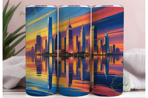 Cityscape Sunset Reflection 20oz Tumbler Sublimation PixelChick 
