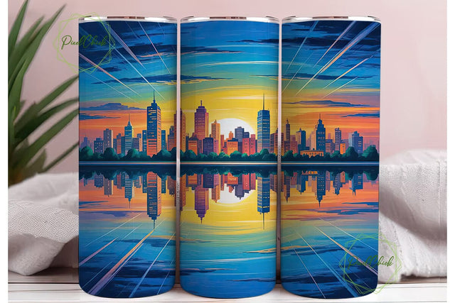 Cityscape Sunset Reflection 20oz Tumbler Sublimation PixelChick 