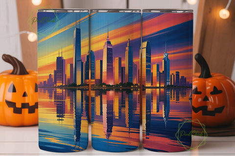 Cityscape Sunset Reflection 20oz Tumbler Sublimation PixelChick 