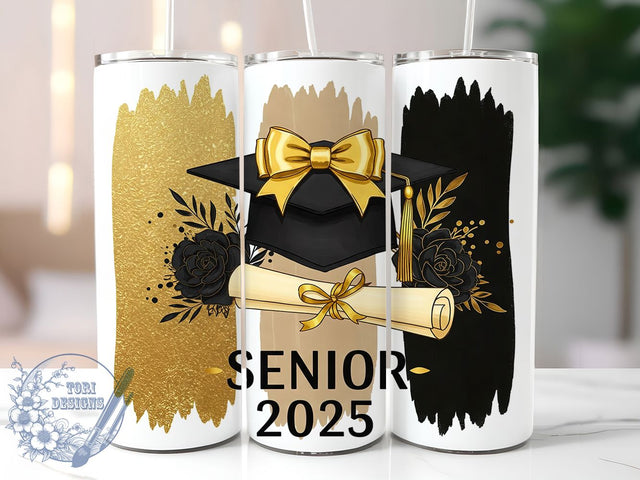 Class of 2025 Gold Graduation Tumbler Wrap, Class Of 2025 Tumbler, Senior 2025 Design, Yellow Gold Tumbler, 20oz Graduation Wrap, Senior Gift Sublimation, Gold Graduation Tumbler Sublimation ToriDesigns 