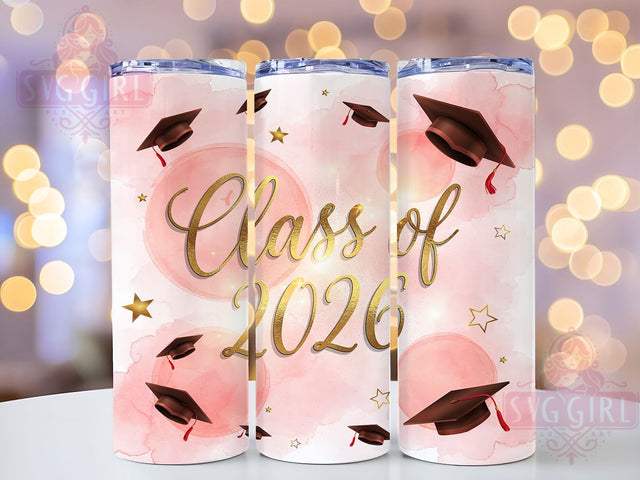 Class of 2026 Glitter 20oz Tumbler, Graduation Gold, Elegant Script, Glitter Design, Senior Year, Skinny Tumbler, Sublimation PNG Sublimation SvggirlplusArt 