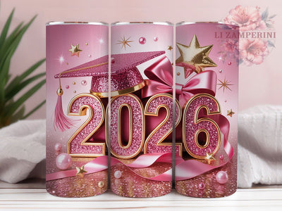 Class of 2026 Pink Glitter 20oz Tumbler, Pink Glitter, Graduation Theme, Senior Year, School Spirit, 20oz Tumbler Wrap, Sublimation PNG Sublimation Li Zamperini 