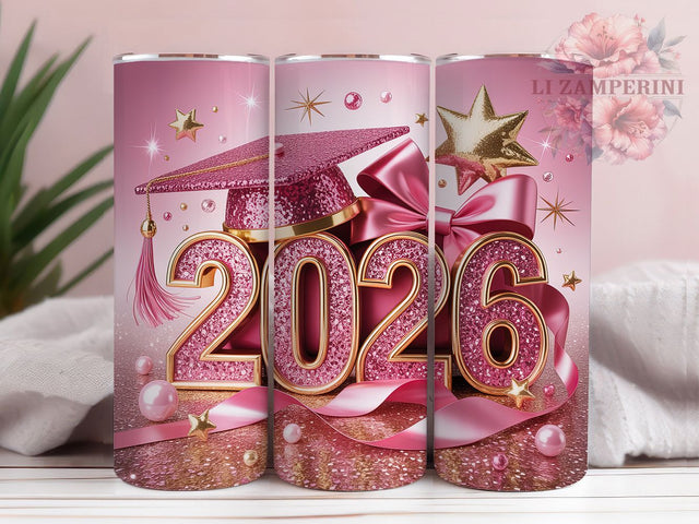 Class of 2026 Pink Glitter 20oz Tumbler, Pink Glitter, Graduation Theme, Senior Year, School Spirit, 20oz Tumbler Wrap, Sublimation PNG Sublimation Li Zamperini 
