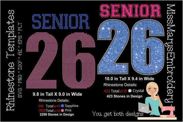Class of 2026 Rhinestone Template | Senior Rhinestone Template | ss 10 Rhinestone Design | Rhinestone Template Design SVG PLT EPS SVG MissMarysEmbroidery 