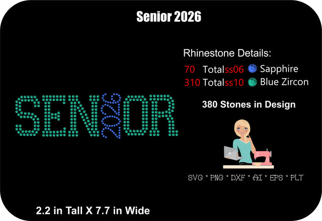 Class of 2026 Rhinestone Template | Senior Rhinestone Template | ss 10 ss 6 Rhinestone Design | Rhinestone Template Design SVG PLT EPS SVG MissMarysEmbroidery 