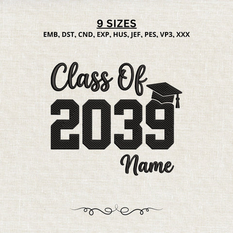 Class of 2039 Embroidery Design – Personalized Graduation Cap Senior Name Machine Embroidery File Embroidery/Applique DESIGNS PatternFeed8 