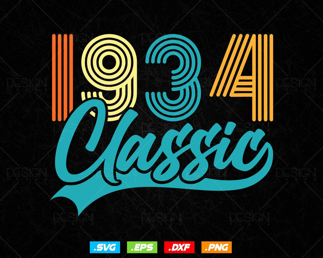 Classic 1934 Retro 90th Birthday Shirt Svg Png, Vintage 90th Birthday Tshirts Design, 90th Birthday Gifts For Men, 90th Birthday Woman Svg SVG DesignDestine 