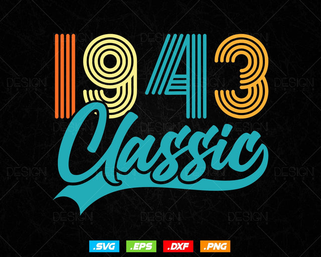 Classic 1943 Retro 81st Birthday Shirt Svg Png, Vintage 81st Birthday Tshirts Design, 81st Birthday Gifts For Men, 81st Birthday Woman Svg SVG DesignDestine 
