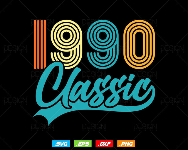 Classic 1990 Retro 34th Birthday Shirt Svg Png, Vintage 34th Birthday Tshirts Design, 34th Birthday Gifts For Men, 34th Birthday Woman Svg SVG DesignDestine 