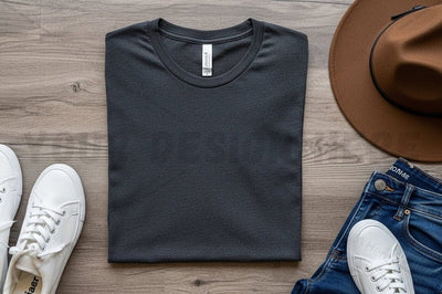 Classic black t-shirt mockup with casual accessories Mock Up Photo Regulrcrative 