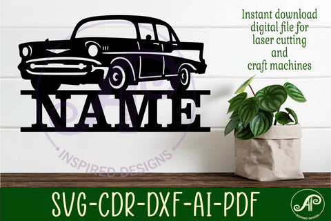 Classic car 57 name sign svg laser cut file SVG APInspireddesigns 