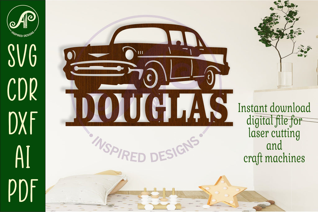 Classic car 57 name sign svg laser cut file - So Fontsy