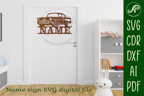 Classic car 57 name sign svg laser cut file SVG APInspireddesigns 