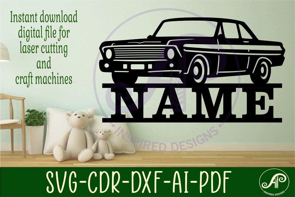 Classic car name sign design 1 svg laser cut template - So Fontsy