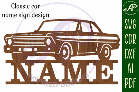 Classic car name sign design 1 svg laser cut template SVG APInspireddesigns 