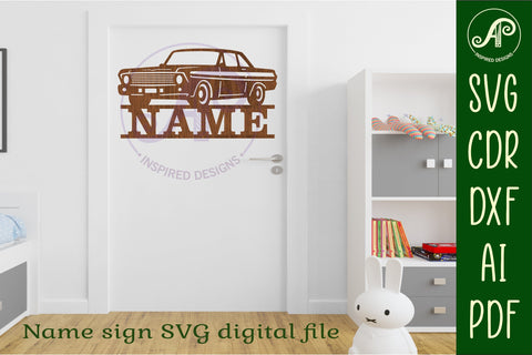 Classic car name sign design 1 svg laser cut template SVG APInspireddesigns 
