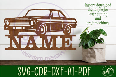 Classic car name sign design 1 svg laser cut template SVG APInspireddesigns 