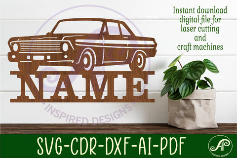 Classic car name sign design 1 svg laser cut template SVG APInspireddesigns 
