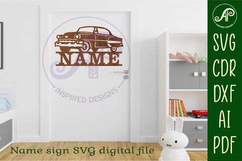 Classic car name sign design 2 svg laser cut template SVG APInspireddesigns 