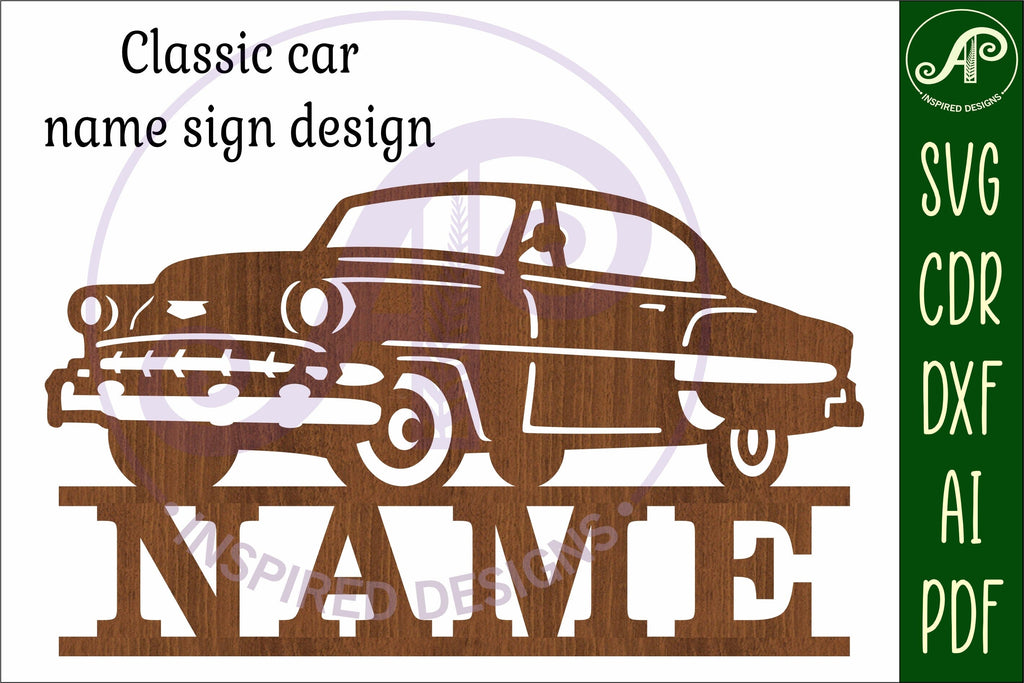 Classic car name sign design 2 svg laser cut template - So Fontsy