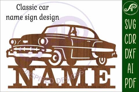 Classic car name sign design 2 svg laser cut template SVG APInspireddesigns 