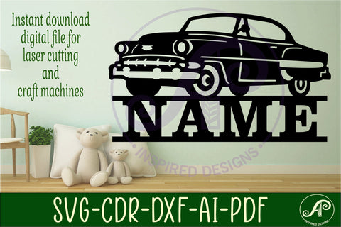 Classic car name sign design 2 svg laser cut template SVG APInspireddesigns 