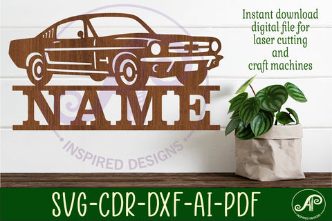 Classic car name sign design 3 svg laser cut template SVG APInspireddesigns 