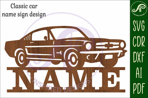 Classic car name sign design 3 svg laser cut template SVG APInspireddesigns 