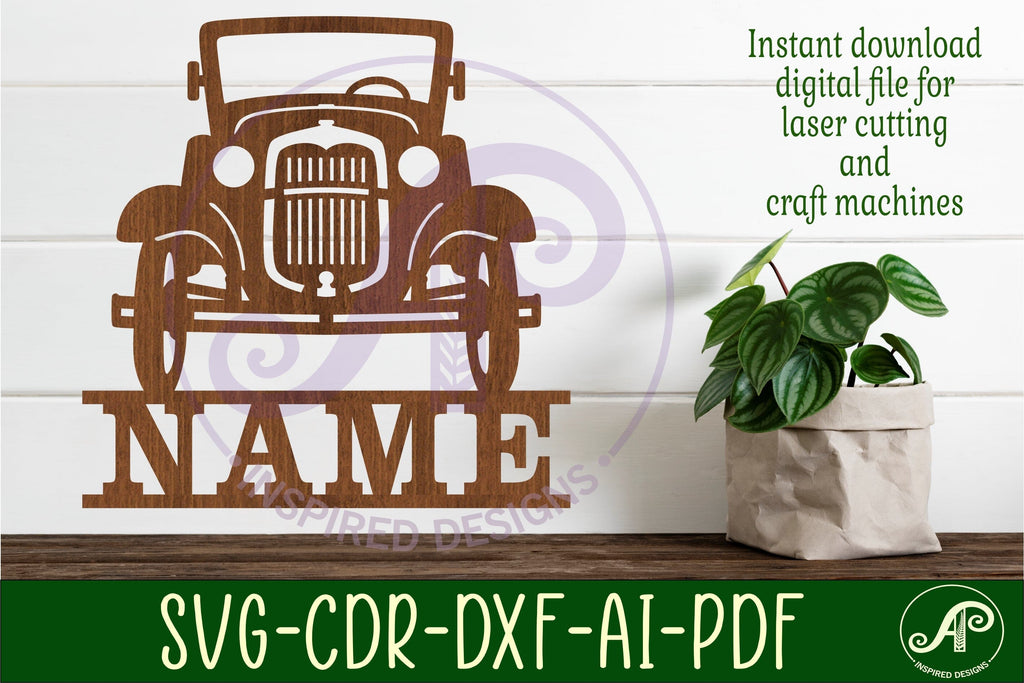 Classic car name sign svg laser cut file - So Fontsy