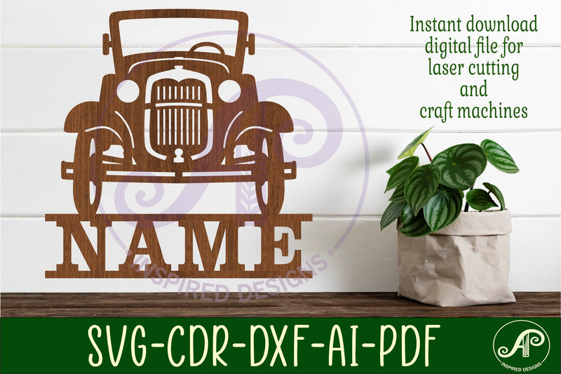 Classic car name sign svg laser cut file - So Fontsy
