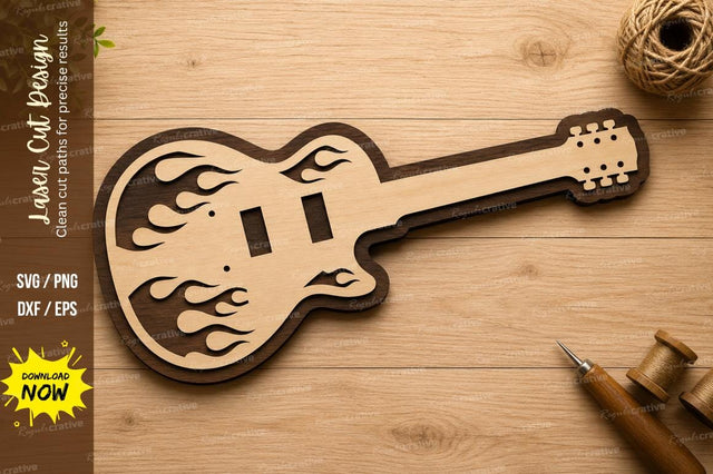 Classic Guitar Flame Laser Cut SVG Design SVG Regulrcrative 
