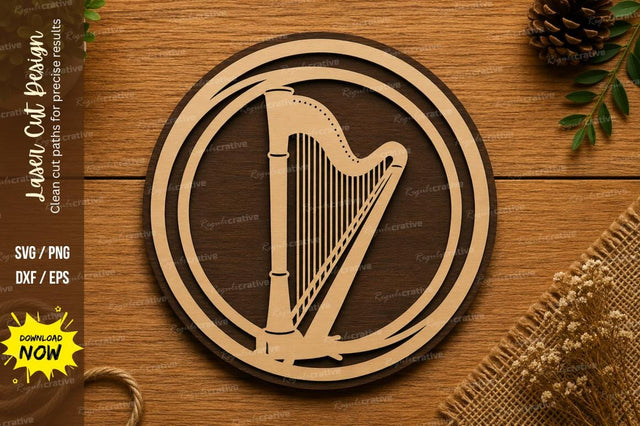 Classic Harp Circle SVG | Musical Instrument Laser Cut Design | Glowforge CNC DXF PNG EPS SVG Regulrcrative 
