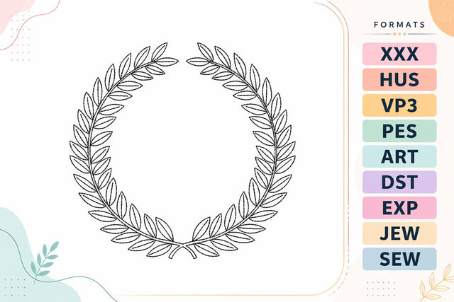 Classic Laurel Wreath Line Art Embroidery Design Embroidery/Applique DESIGNS sg embroidery 