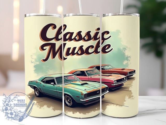 Classic Muscle Cars, 20oz Tumbler, Car Tumbler Wrap, Sublimation Design, Vintage Car, Digital Download, Automotive Gifts Sublimation ToriDesigns 