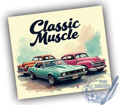 Classic Muscle Cars, 20oz Tumbler, Car Tumbler Wrap, Sublimation Design, Vintage Car, Digital Download, Automotive Gifts Sublimation ToriDesigns 