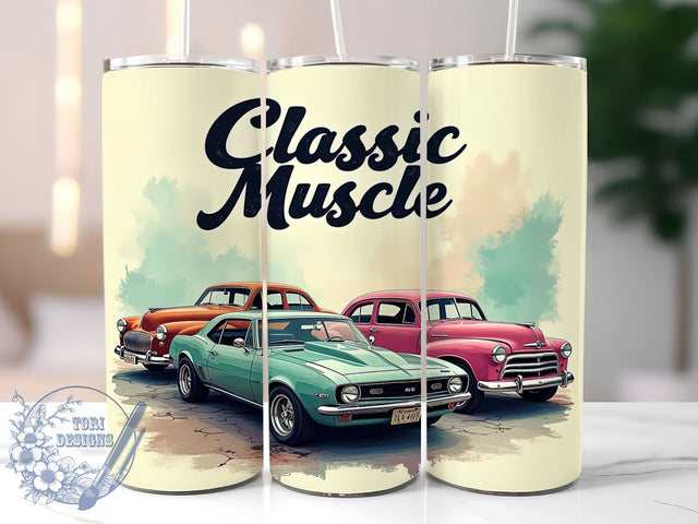 Classic Muscle Cars, 20oz Tumbler, Car Tumbler Wrap, Sublimation Design, Vintage Car, Digital Download, Automotive Gifts Sublimation ToriDesigns 