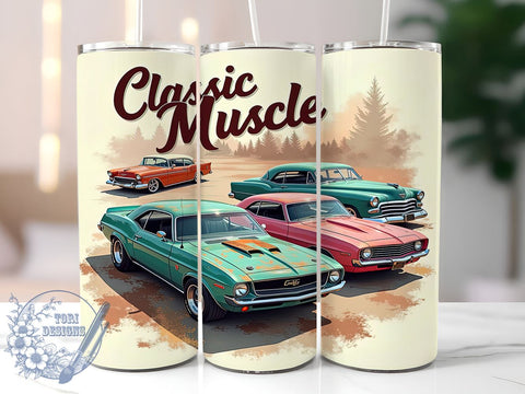 Classic Muscle Cars, 20oz Tumbler, Car Tumbler Wrap, Sublimation Design, Vintage Car, Digital Download, Automotive Gifts Sublimation ToriDesigns 