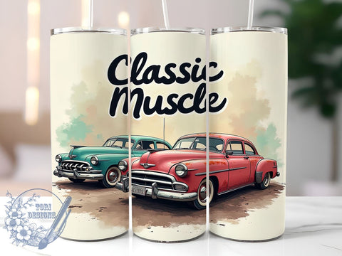 Classic Muscle Cars, 20oz Tumbler, Car Tumbler Wrap, Sublimation Design, Vintage Car, Digital Download, Automotive Gifts Sublimation ToriDesigns 
