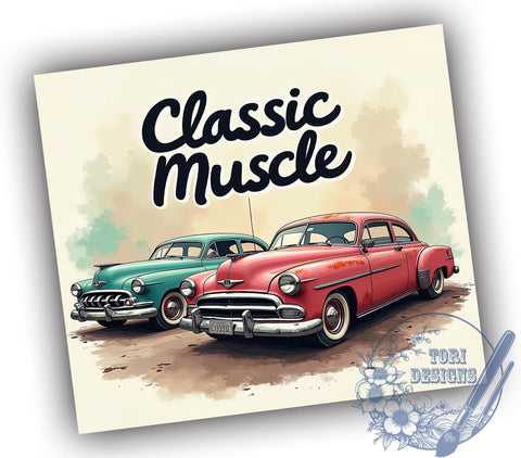 Classic Muscle Cars, 20oz Tumbler, Car Tumbler Wrap, Sublimation Design, Vintage Car, Digital Download, Automotive Gifts Sublimation ToriDesigns 