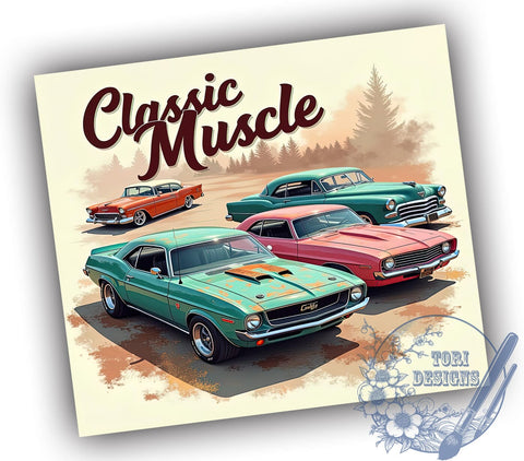 Classic Muscle Cars, 20oz Tumbler, Car Tumbler Wrap, Sublimation Design, Vintage Car, Digital Download, Automotive Gifts Sublimation ToriDesigns 