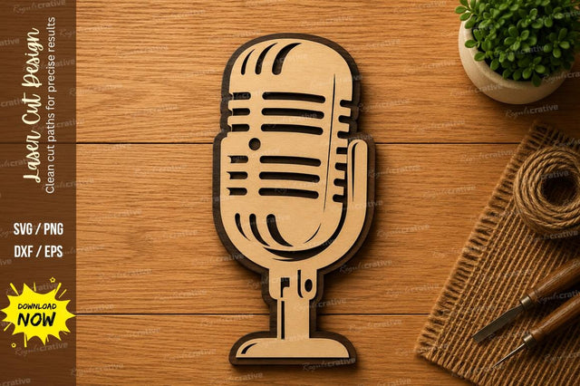 Classic Retro Microphone SVG | Podcast Music Laser Cut File | Glowforge CNC DXF PNG EPS SVG Regulrcrative 