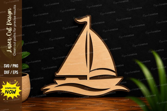 Classic Sailboat Ocean Waves Laser Cut SVG File SVG Regulrcrative 