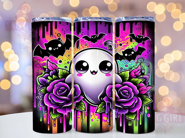 Classic Spooky Cute Halloween Ghost Tumbler, Halloween Wrap Design, Cute Ghost Cup, Kawaii Spooky Style, 20Oz Sublimation Wrap, Haunted Halloween Drinkware, Classic Ghost Tumbler Sublimation SvggirlplusArt 