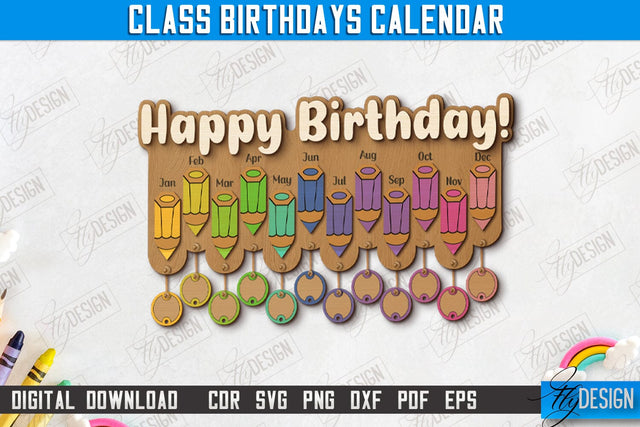 Classroom Birthday | Birthday Board | School Design | Kid’s Birthdays | Classmates | CNC Files SVG Fly Design 