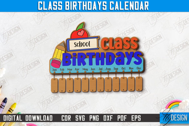 Classroom Birthday | Birthday Board | School Design | Kid’s Birthdays | Classmates | CNC Files SVG Fly Design 