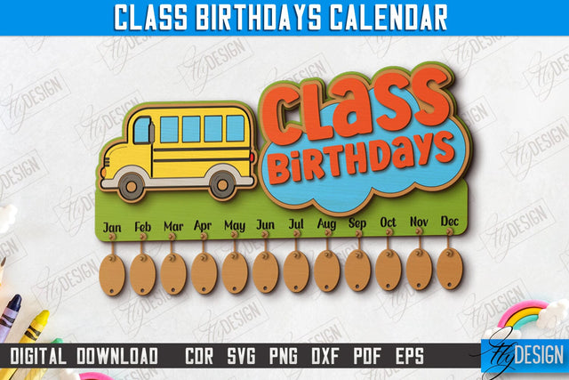 Classroom Birthday | Birthday Board | School Design | Kid’s Birthdays | Classmates | CNC Files SVG Fly Design 