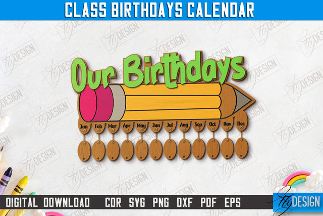Classroom Birthday | Birthday Board | School Design | Kid’s Birthdays | Classmates | CNC Files SVG Fly Design 