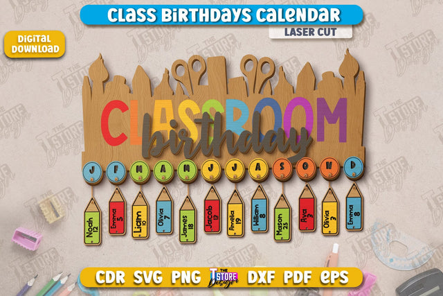 Classroom Birthday | Birthday Board | School Design | Kid’s Birthdays | Classmates | CNC Files SVG The T Store Design 