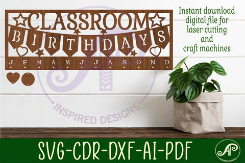 Classroom Birthday monthly planner Calendar SVG laser cut SVG APInspireddesigns 